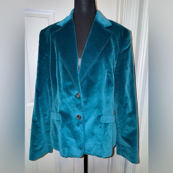 Vintage Talbots Blue Velvet Blazer with Notched Lapels - Picture 1 of 7